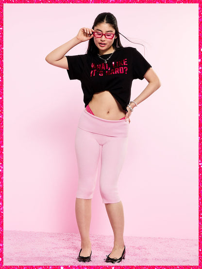PINK | Elle Knit Foldover Capri Pants