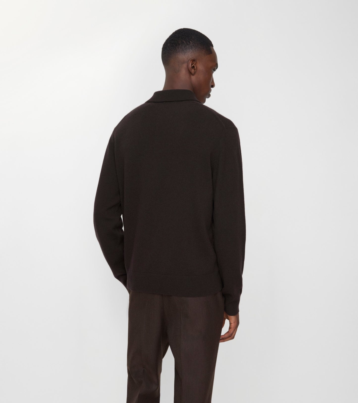 Long-sleeve Cashmere Blend Polo Shirt in Scorched brown