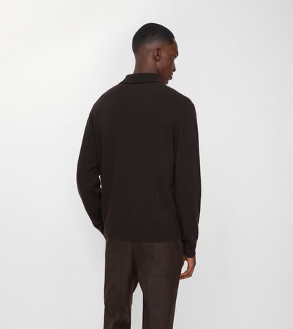 Long-sleeve Cashmere Blend Polo Shirt in Scorched brown
