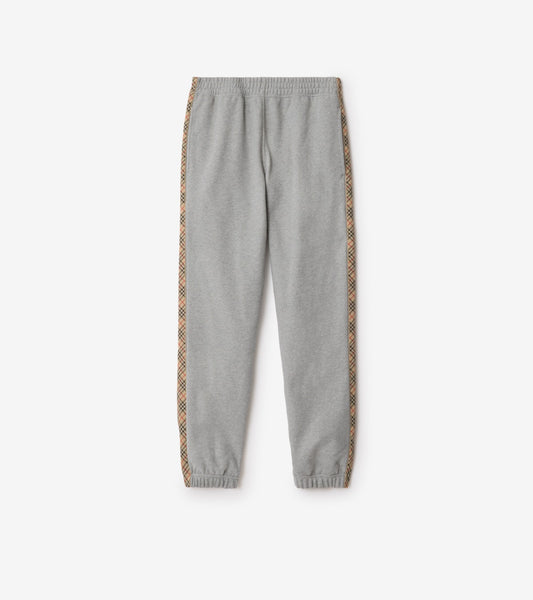 Check Trim Cotton Jogging Pants in Pale grey melange