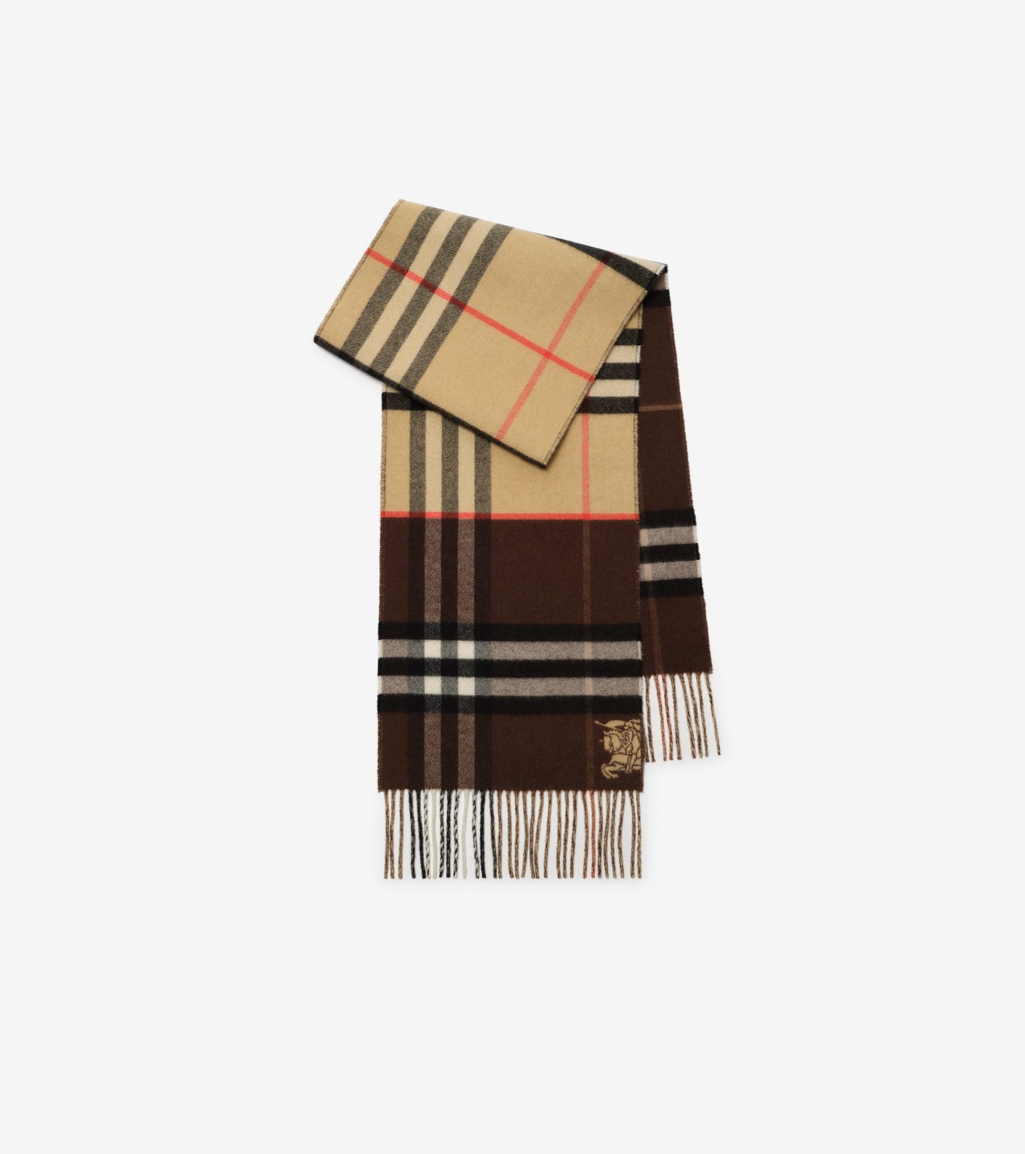 Contrast Check Cashmere Scarf in Pea green/sand