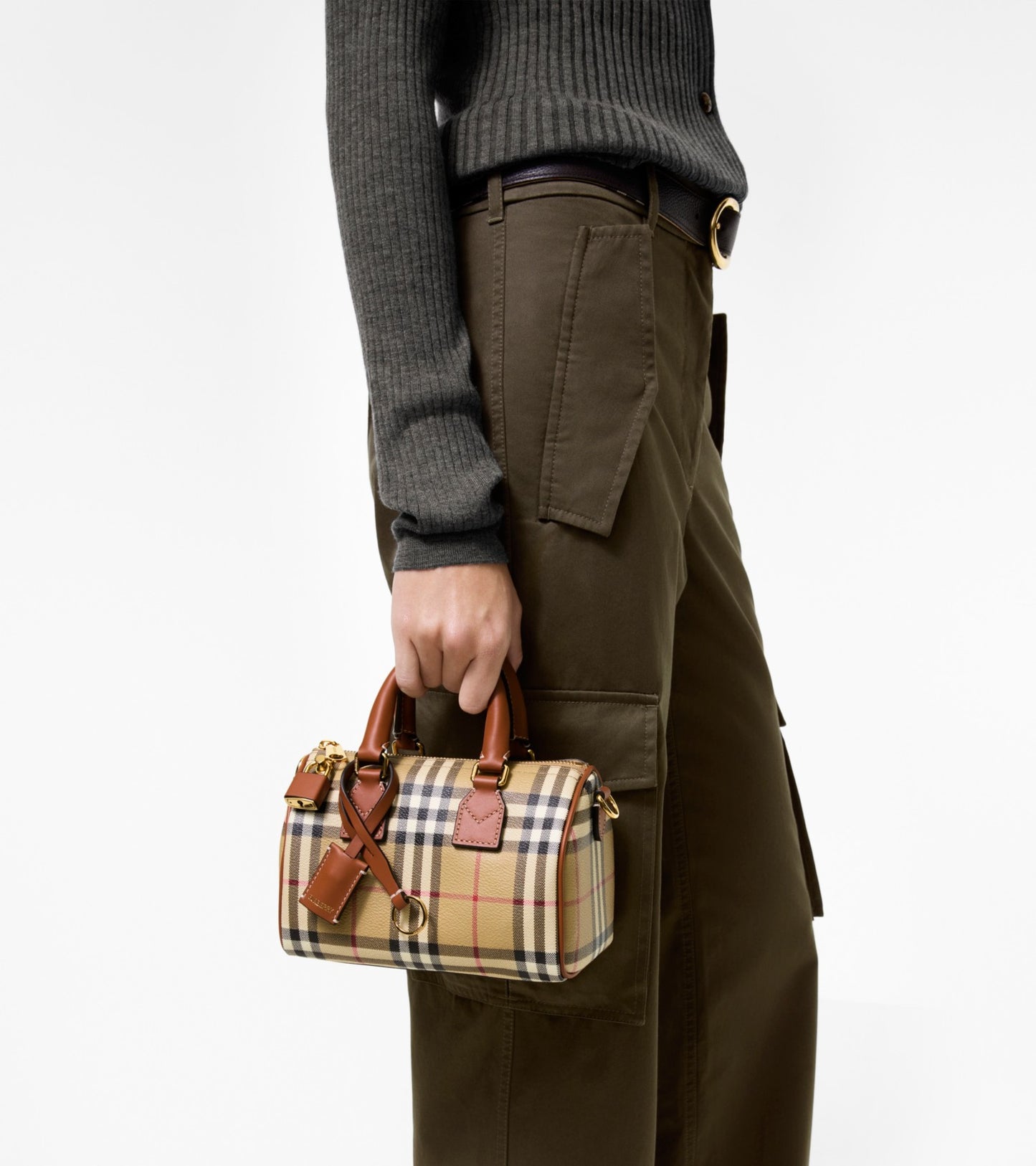 Mini Check Bowling Bag in Archive beige/briar brown