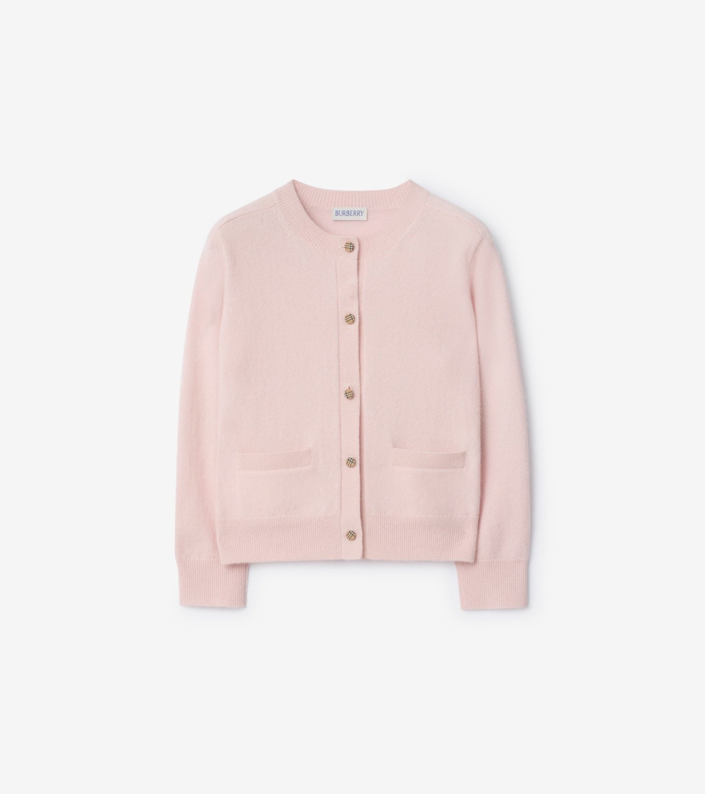 Check Patch Wool Cashmere Cardigan in Ice pink