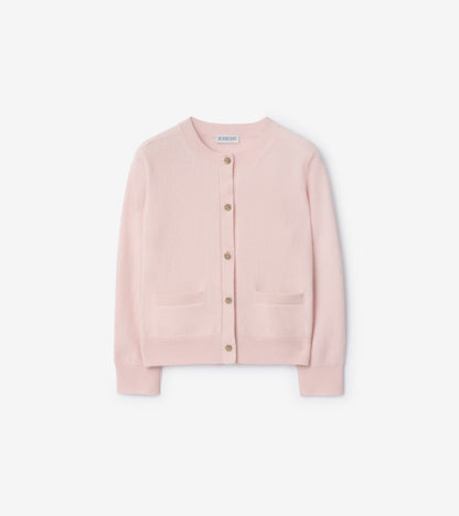 Check Patch Wool Cashmere Cardigan in Ice pink