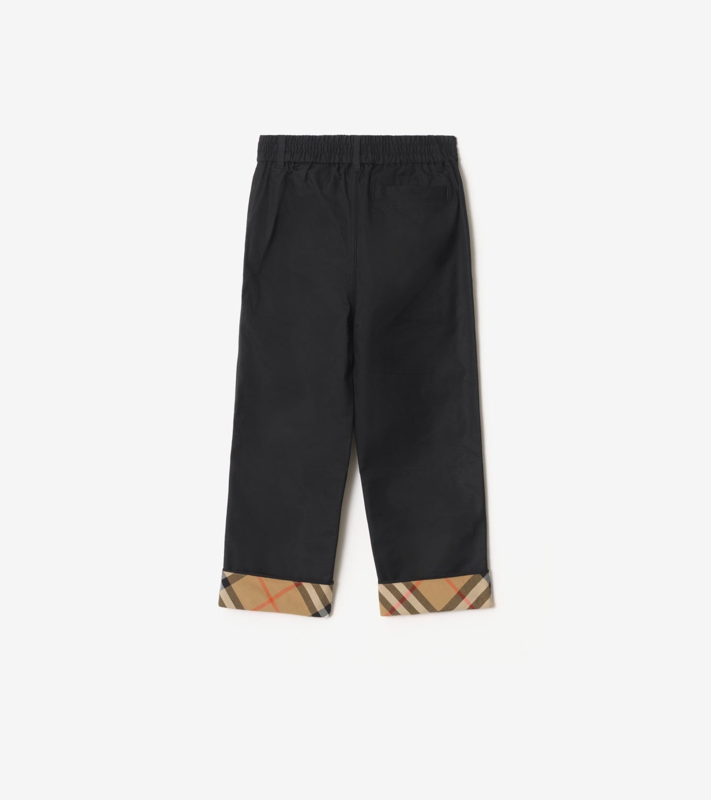 Check Turn-up Cotton Trousers in Black