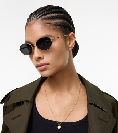 Metal Check Oval Sunglasses in Light gold