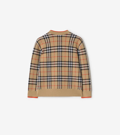 Check Wool Cardigan in Sand beige