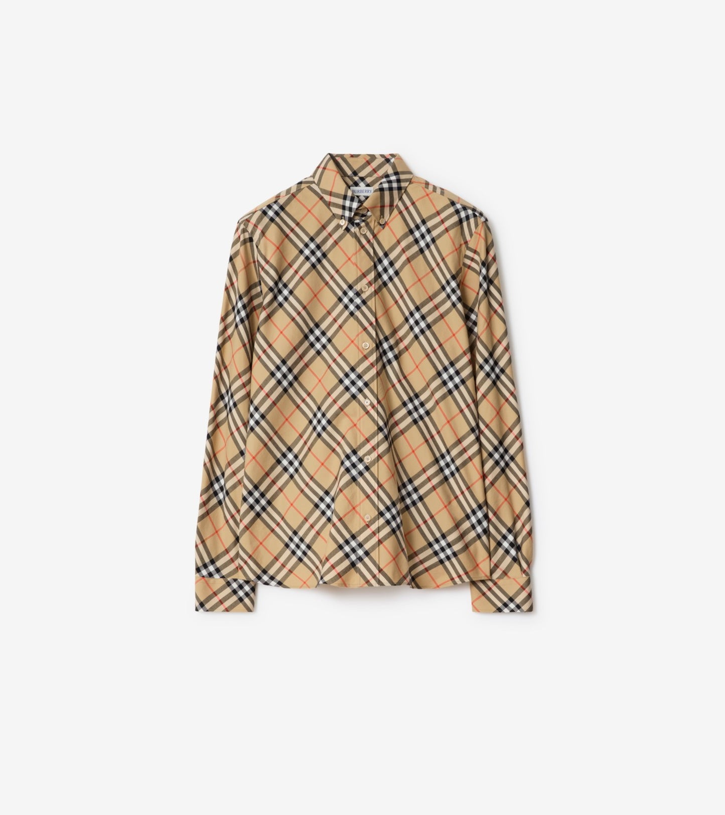 Relaxed Fit Check Cotton Flannel Shirt in Sand beige