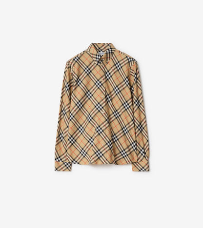 Relaxed Fit Check Cotton Flannel Shirt in Sand beige