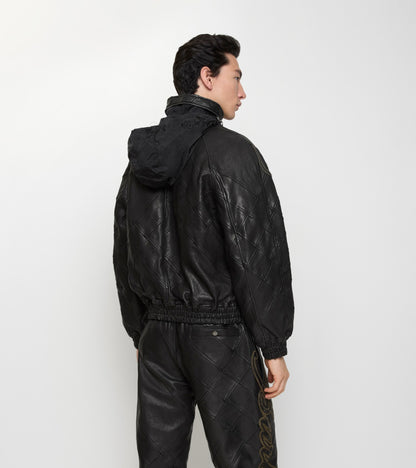 Cursive Logo Leather Jacket in Black