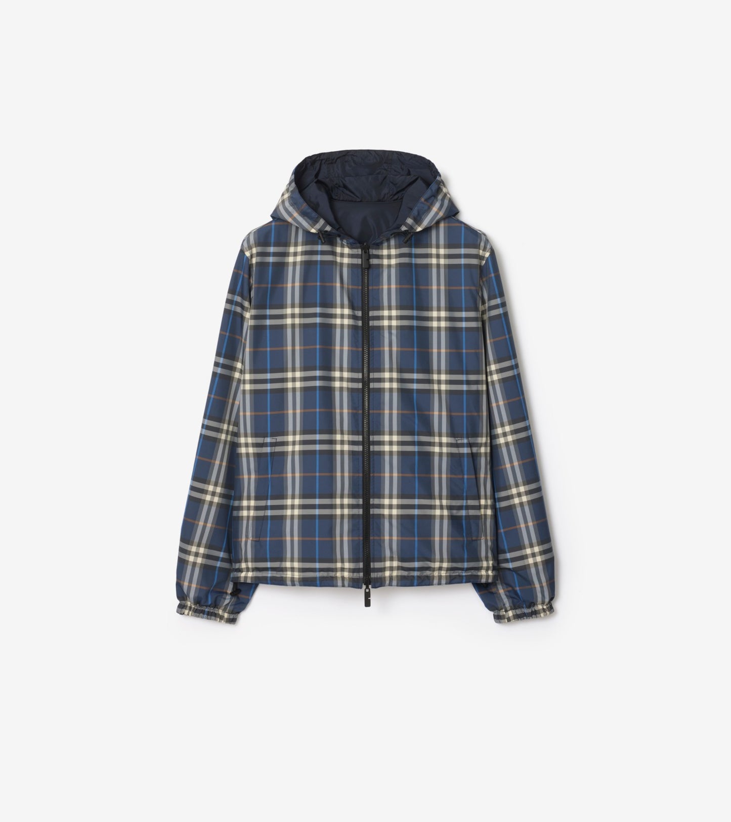 Reversible Check Newport Hooded Jacket in Pilot blue