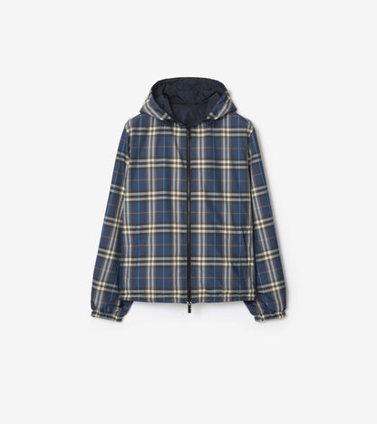 Reversible Check Newport Hooded Jacket in Pilot blue