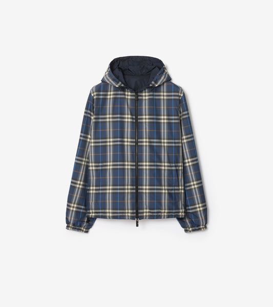 Reversible Check Newport Hooded Jacket in Pilot blue