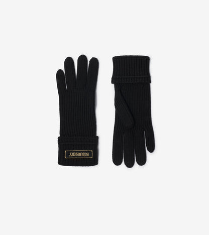 Logo Patch Wool Blend Gloves in Black