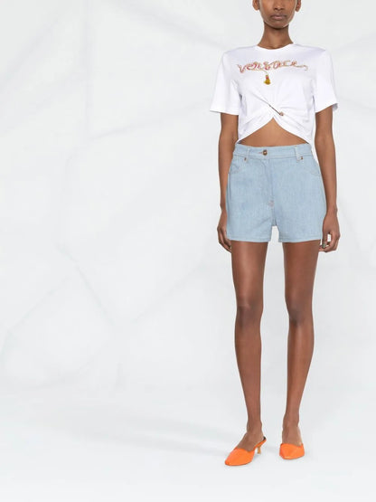Versace embellished-logo safety-pin T-shirt