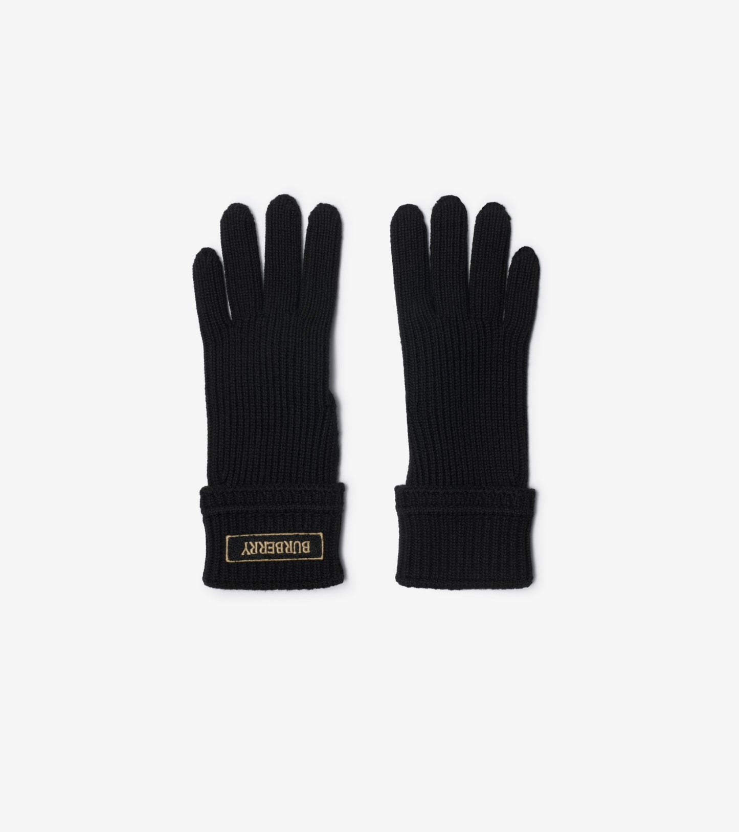 Logo Patch Wool Blend Gloves in Black