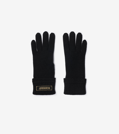 Logo Patch Wool Blend Gloves in Black