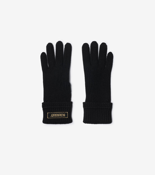Logo Patch Wool Blend Gloves in Black