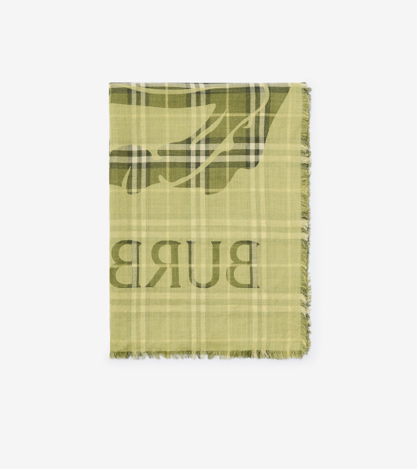 Wide Knight Check Wool Silk Scarf in Pea green