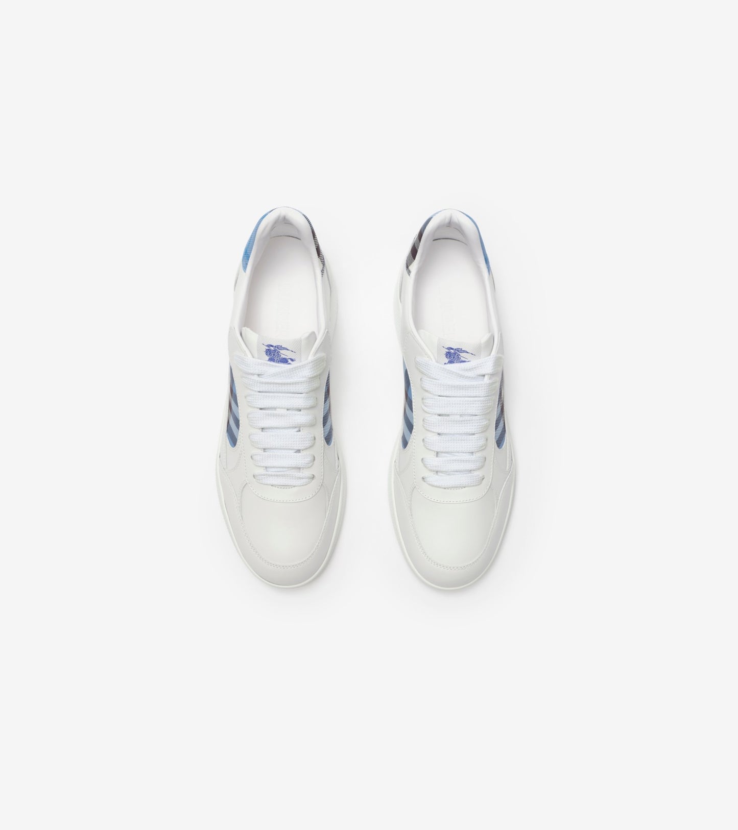 Leather and Check Terrace Sneakers in Optic white/cornflower blue