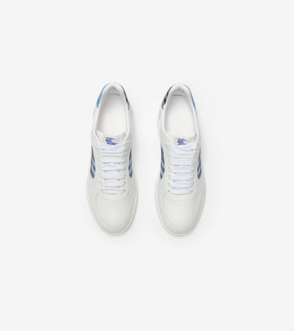 Leather and Check Terrace Sneakers in Optic white/cornflower blue