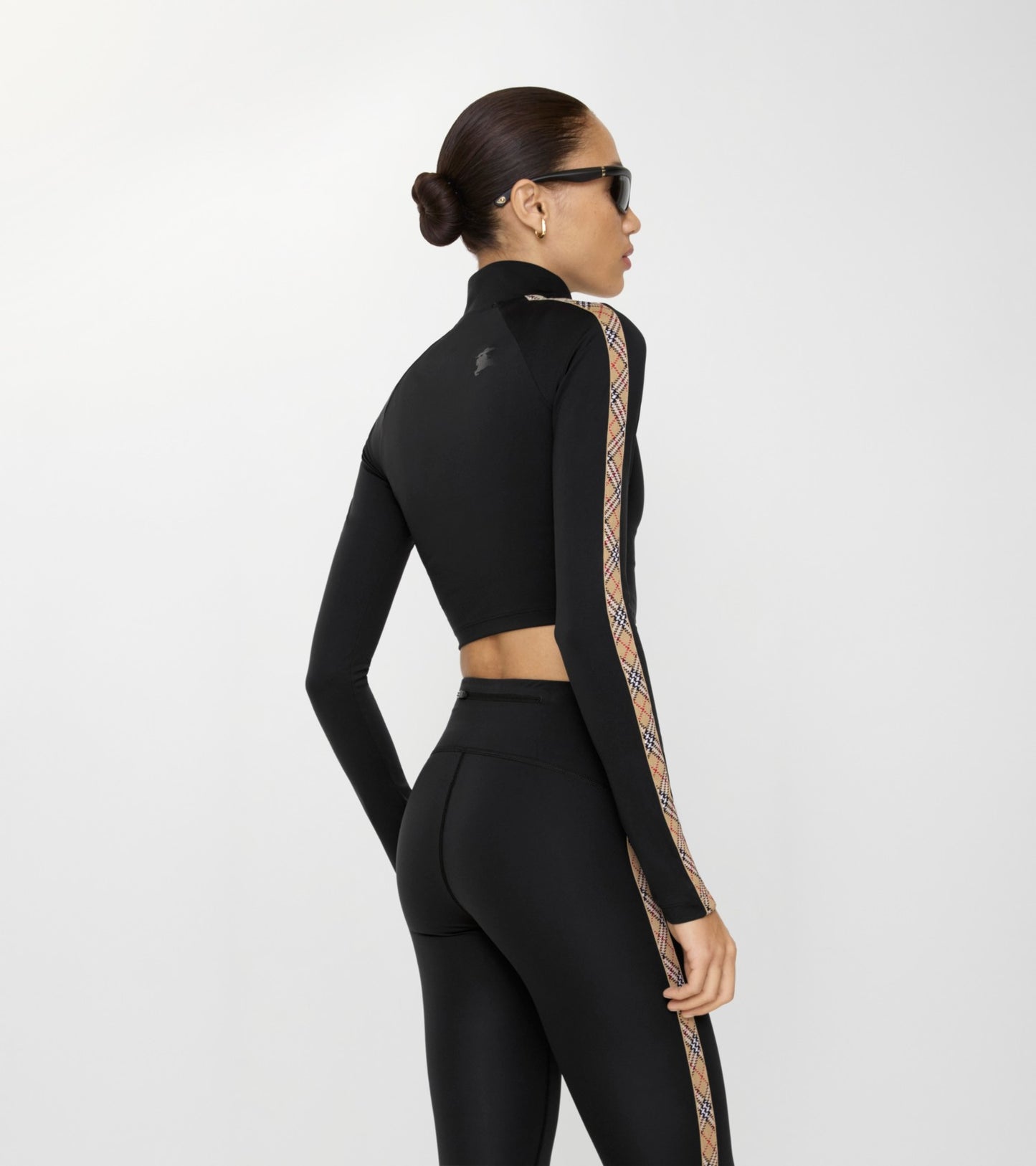 Stretch Nylon Cropped Track Jacket in Black