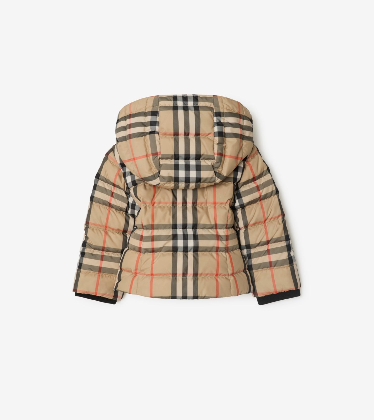 Check Hooded Puffer Jacket in Sand beige