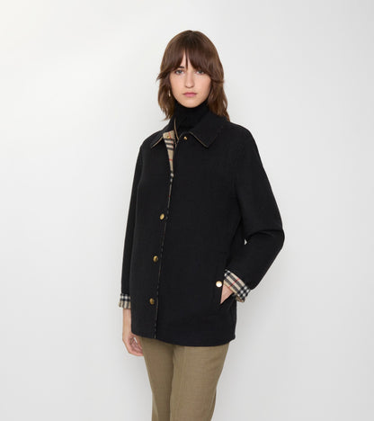 Wool Overshirt in Black/sand beige