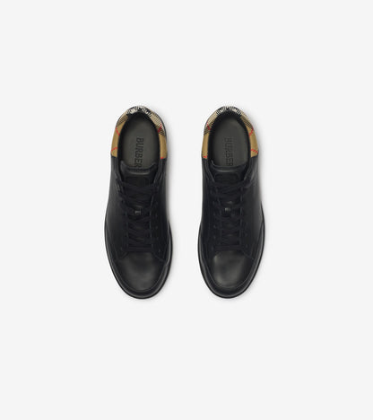 Leather Set Sneakers in Black/sand beige