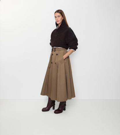 Gabardine Trench Midi Skirt in Clay brown