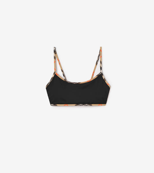 Check Trim Bikini Top in Black
