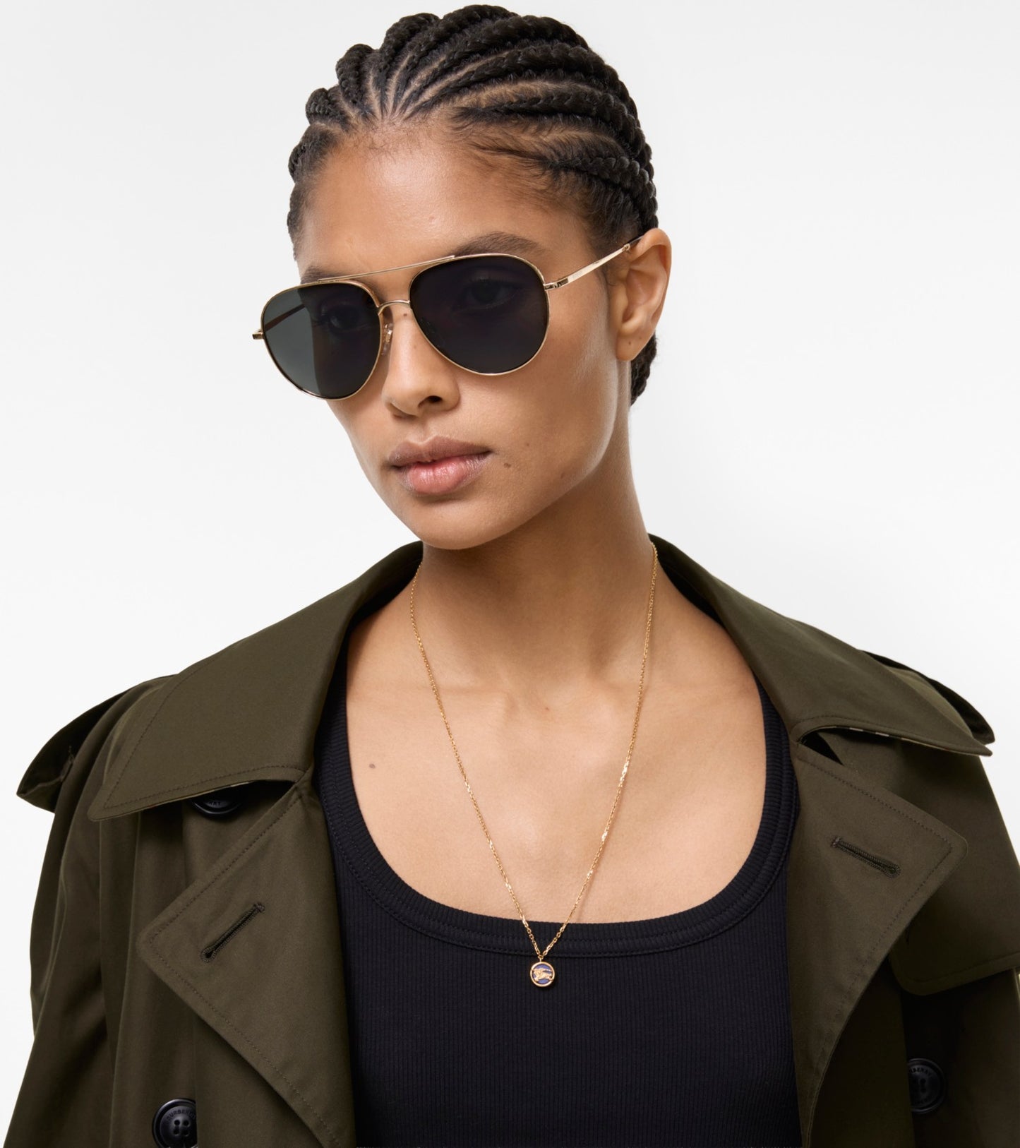 Metal Check Aviator Sunglasses in Light gold