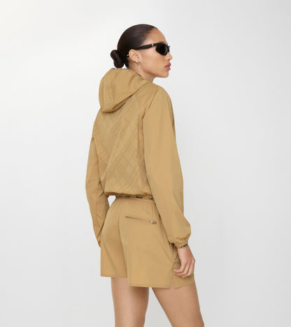 Stretch Nylon Hooded Jacket in Beige
