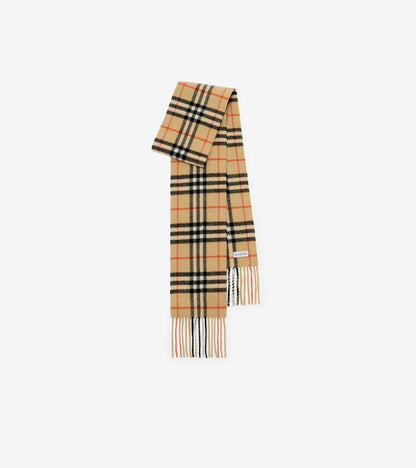 Narrow Check Cashmere Scarf in Sand beige
