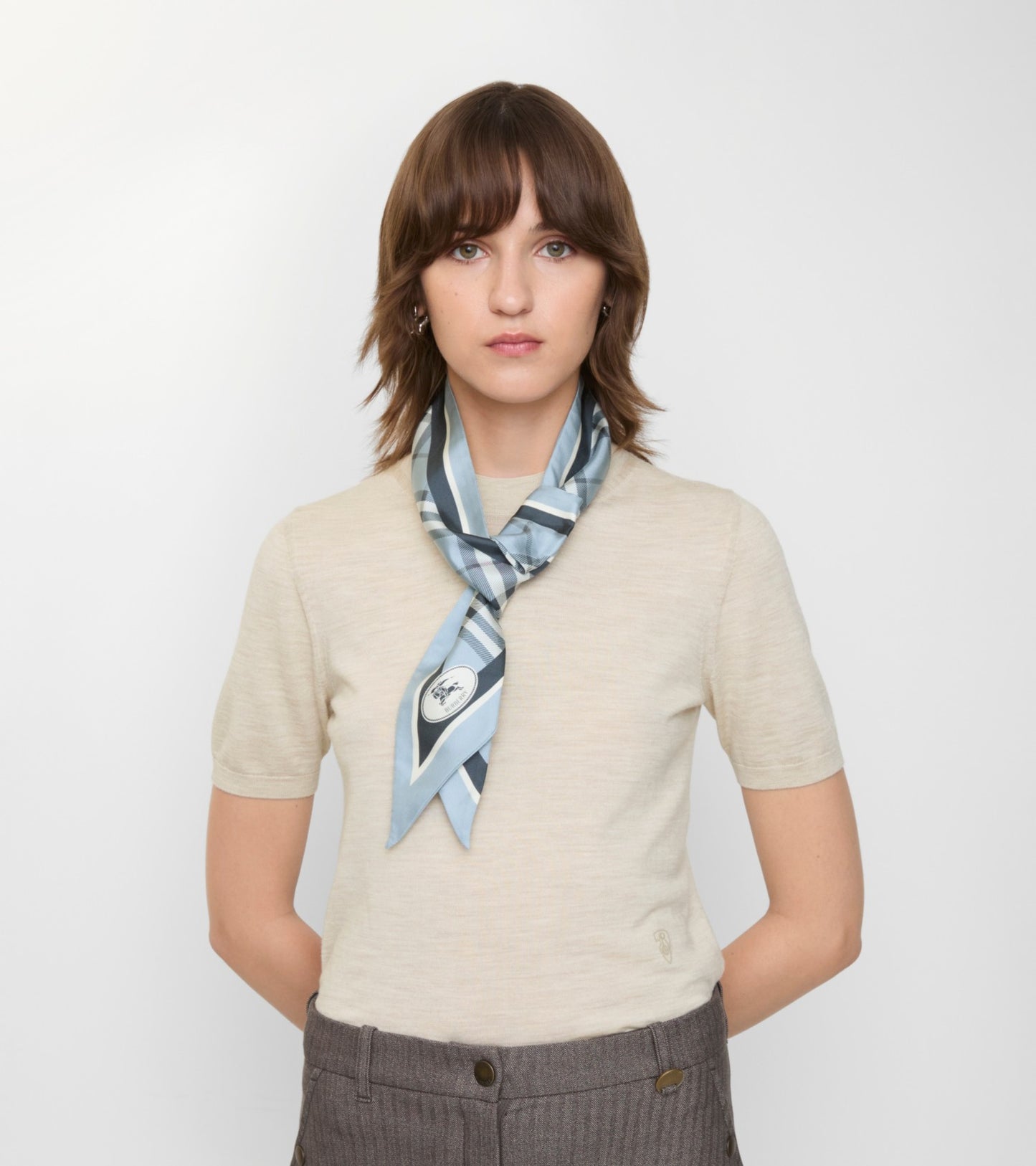 Skinny Check Silk Scarf in Bank blue
