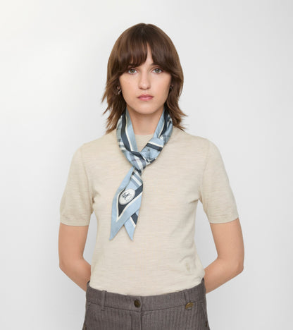 Skinny Check Silk Scarf in Bank blue