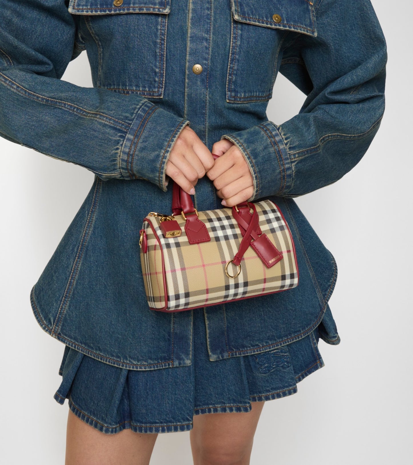 Mini Check Bowling Bag in Archive beige/ruby red