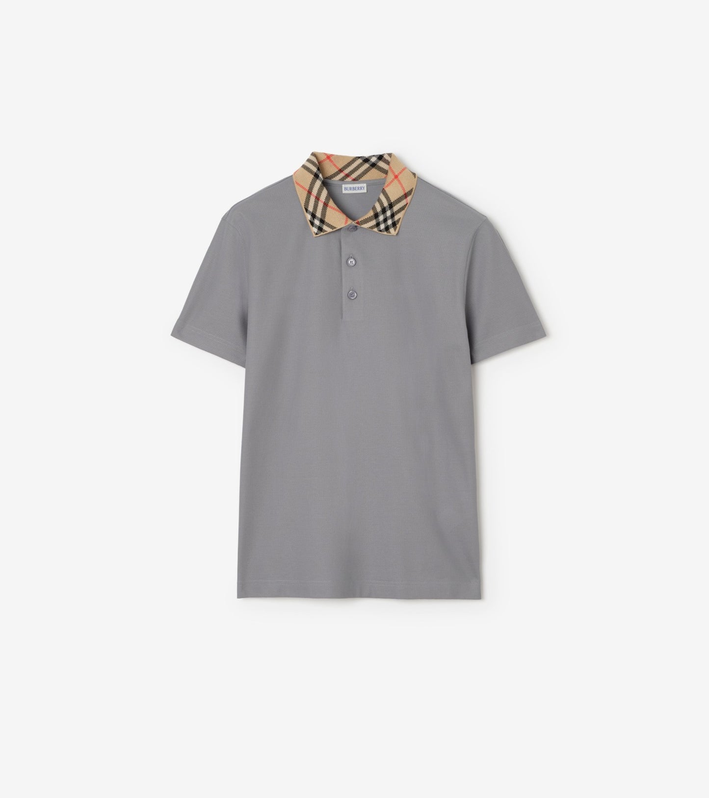 Check Collar Cotton Polo Shirt in Clove brown