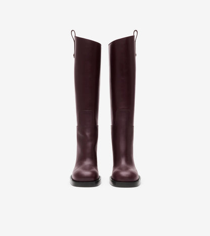 Leather Cavalier Heel Boots in Mahogany red