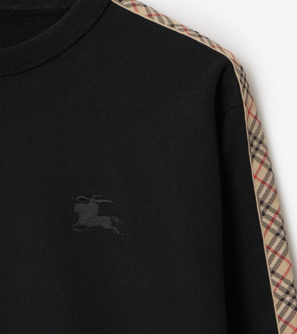 Check Trim Cotton Sweatshirt in Black