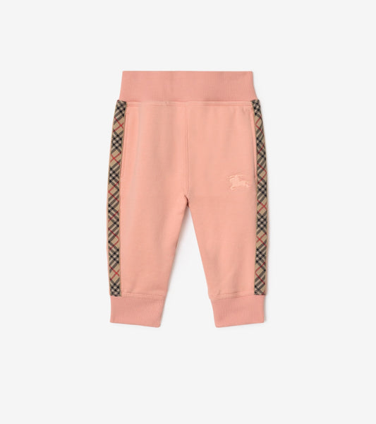 Check Trim Cotton Jogging Pants in Slipper pink