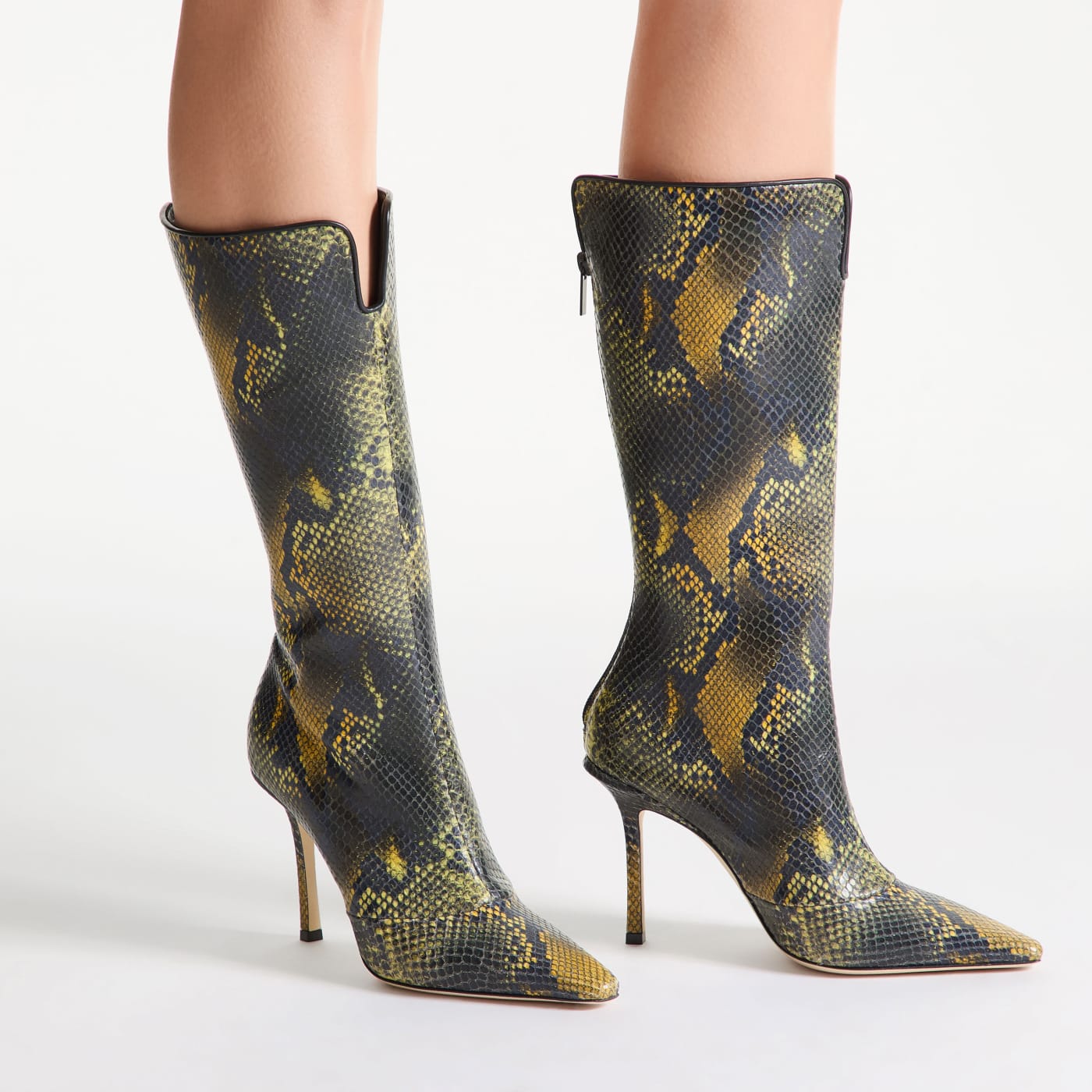 Boot Python-Printed Leather Knee-High Boot