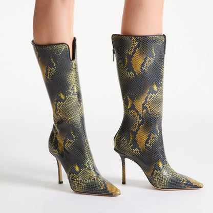 Boot Python-Printed Leather Knee-High Boot