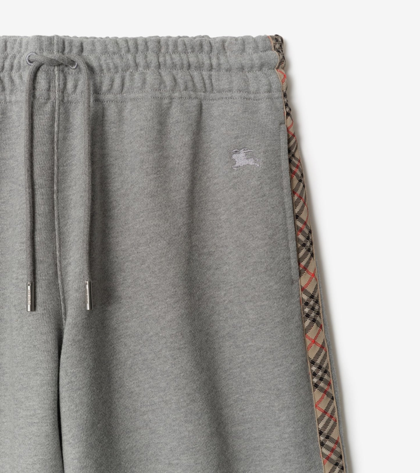 Check Trim Cotton Track Pants in Pale grey melange