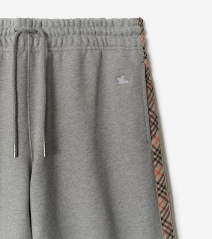 Check Trim Cotton Track Pants in Pale grey melange