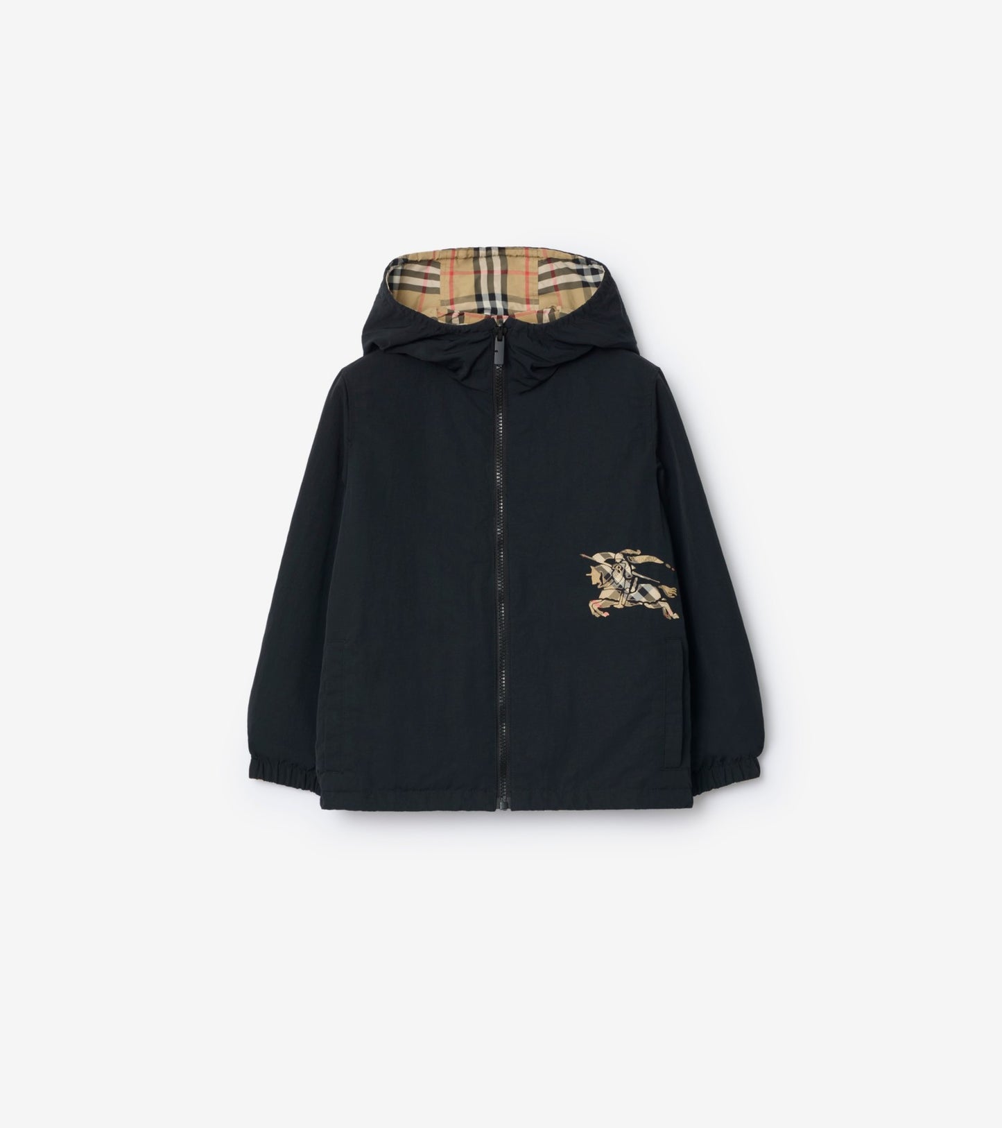 Reversible Check Hooded Jacket in Sand beige