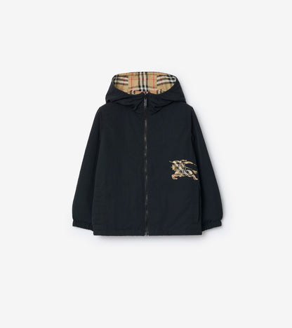 Reversible Check Hooded Jacket in Sand beige