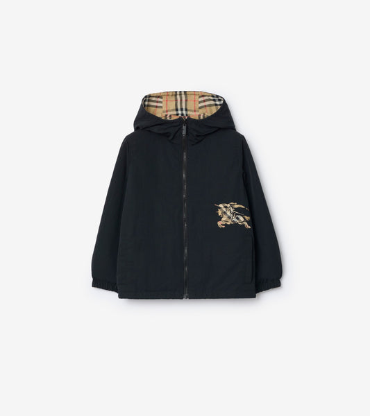 Reversible Check Hooded Jacket in Sand beige