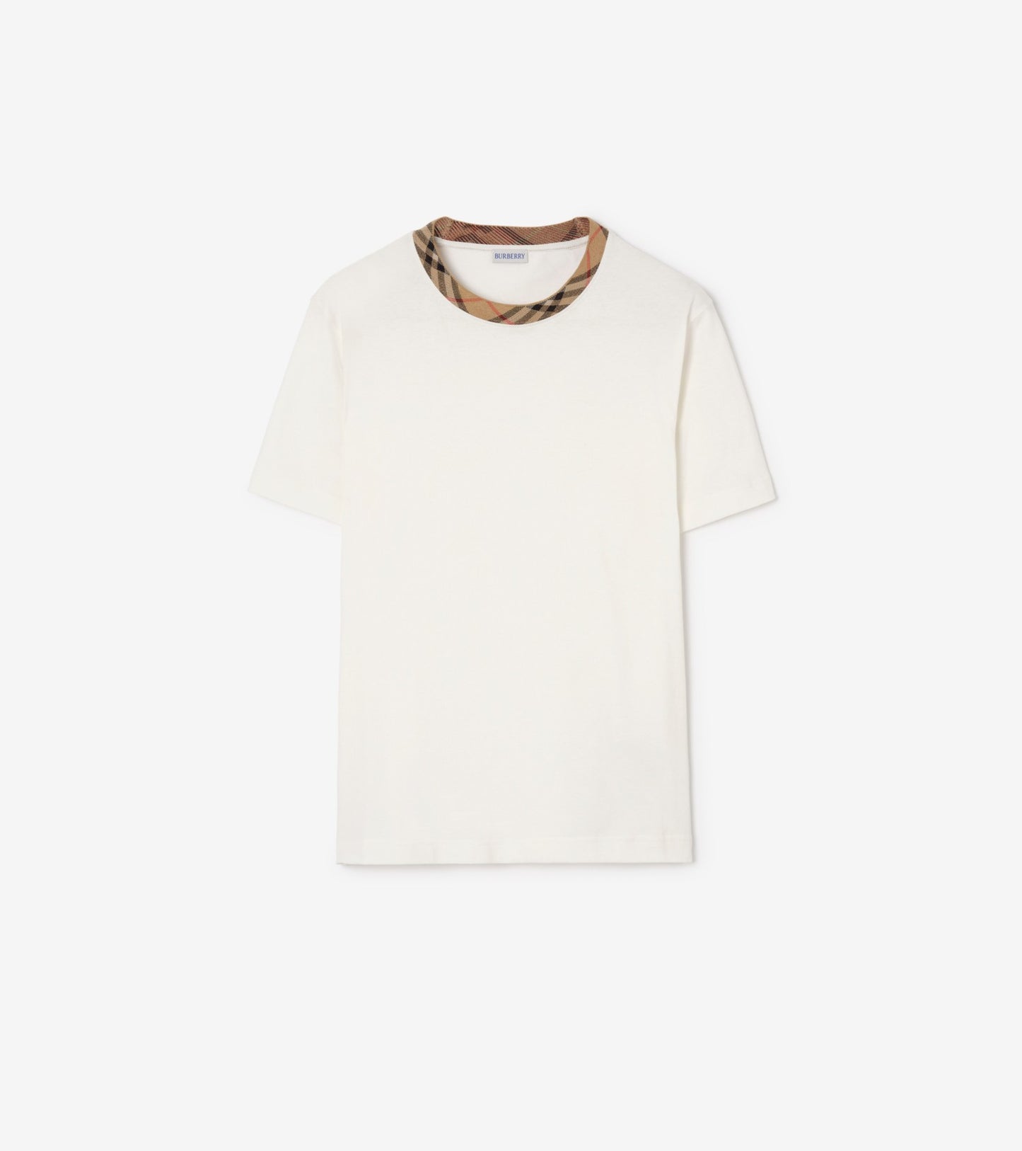 Check Trim Cotton T-shirt in Navy