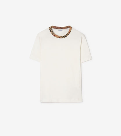 Check Trim Cotton T-shirt in Navy
